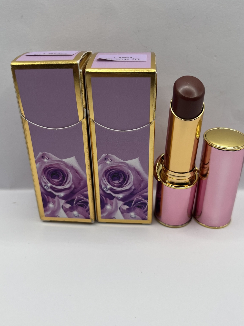 Creamy Rose-Brown Lipstick — Hydrating Pink & Gold Tube